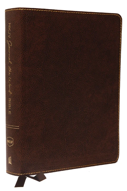 NKJV, Journal the Word Bible, Large Print, Bonded Leather, Brown, Red Letter Edition: Reflect, Journal, or Create Art Next to Your Favorite Verses Hardback