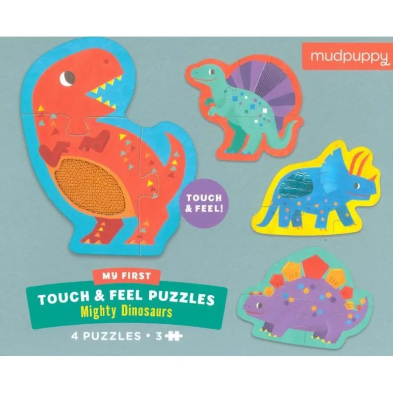 ROMPECABEZAS: DINOSAURS TOUCH & FEEL PUZZLE (4 PUZZLES, 3 PIECES EACH, 12 PIECES TOTAL)