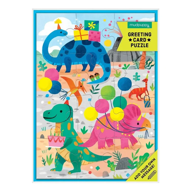 Dino Party Greeting Card 12 Piece Jigsaw Puzzle Mudpuppy