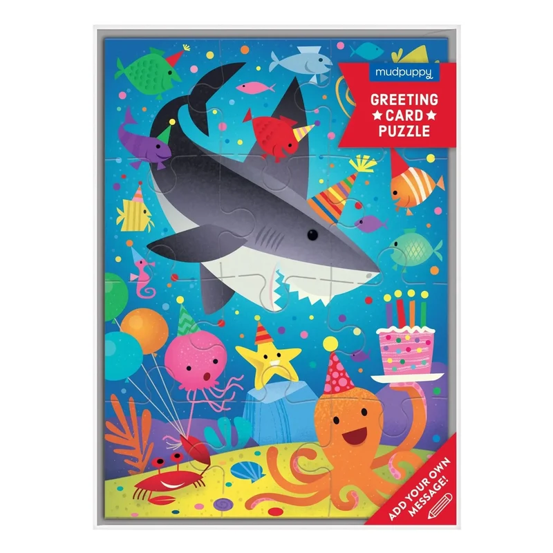 Shark Party Greeting Card 12 Piece Jigsaw Puzzle Mudpuppy