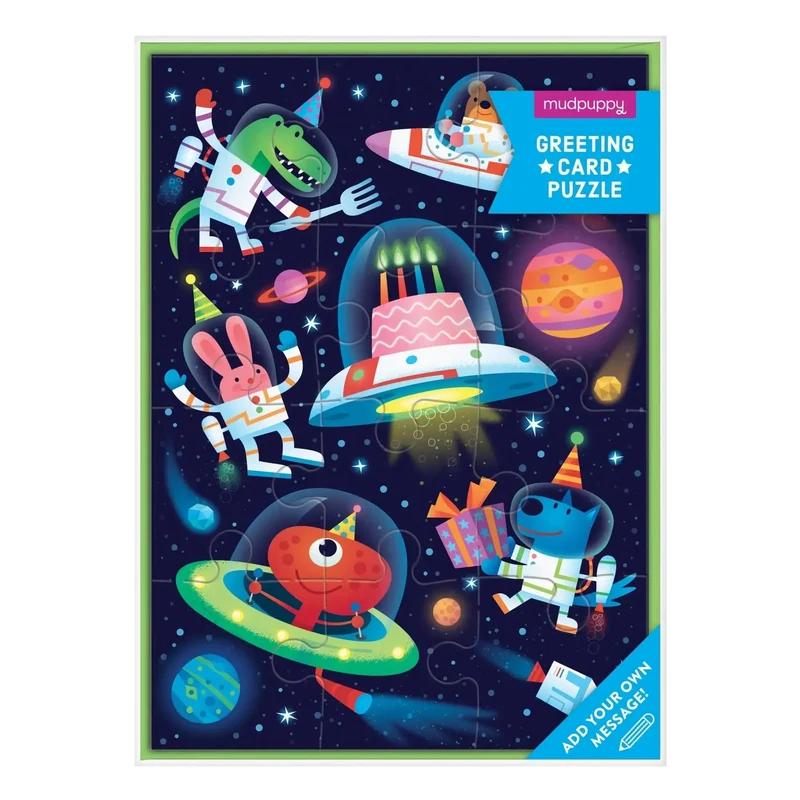 Cosmic Party Greeting Card 12 Piece Jigsaw Puzzle Mudpuppy