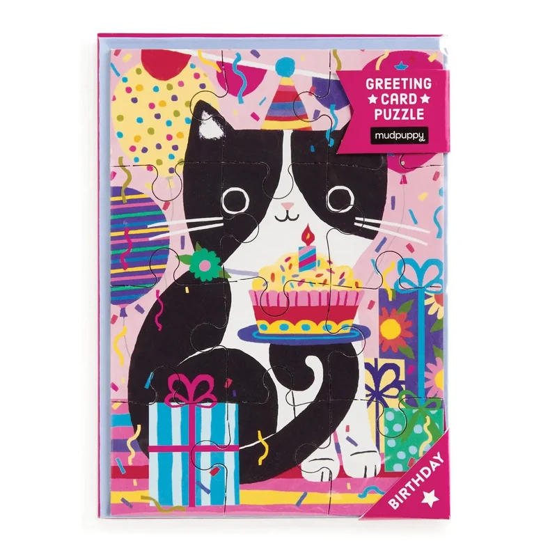 Purr-fect Cat Birthday Greeting Card 12 Piece Jigsaw Puzzle Mudpuppy