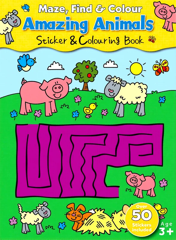 Maze, Find & Colour - Amazing Animals: Sticker & Colouring Book