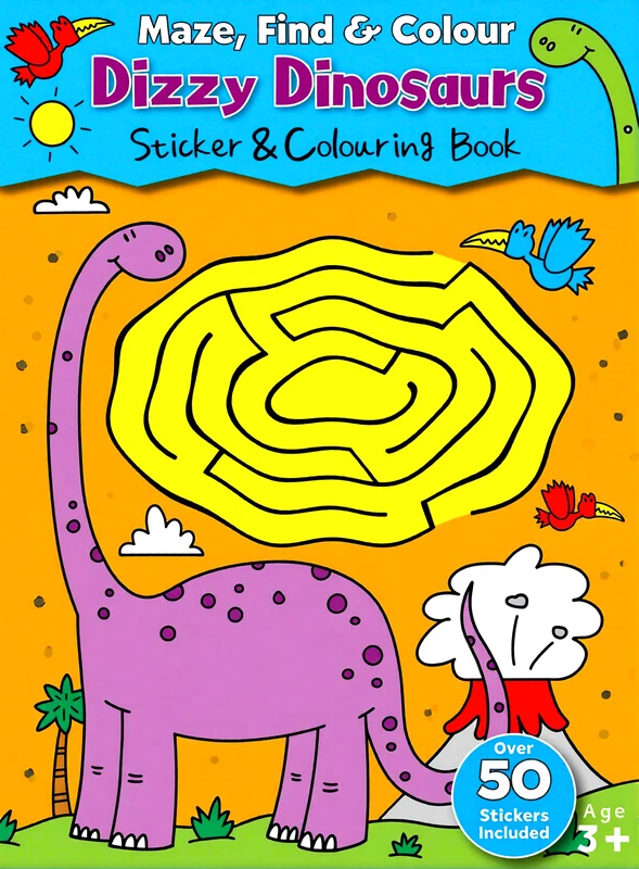 Maze, Find & Colour Dizzy Dinosaurs Sticker & Colouring Book