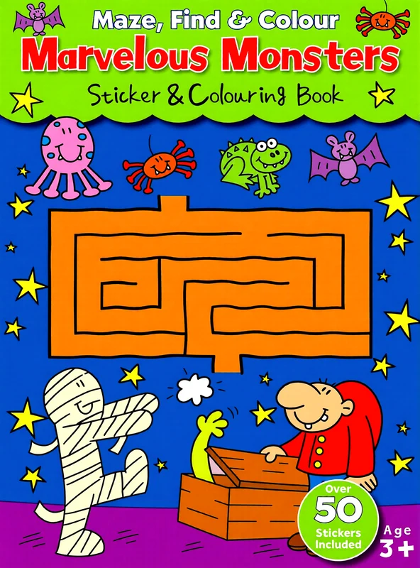 Maze, Find & Colour Marvelous Monsters Sticker & Colouring Book