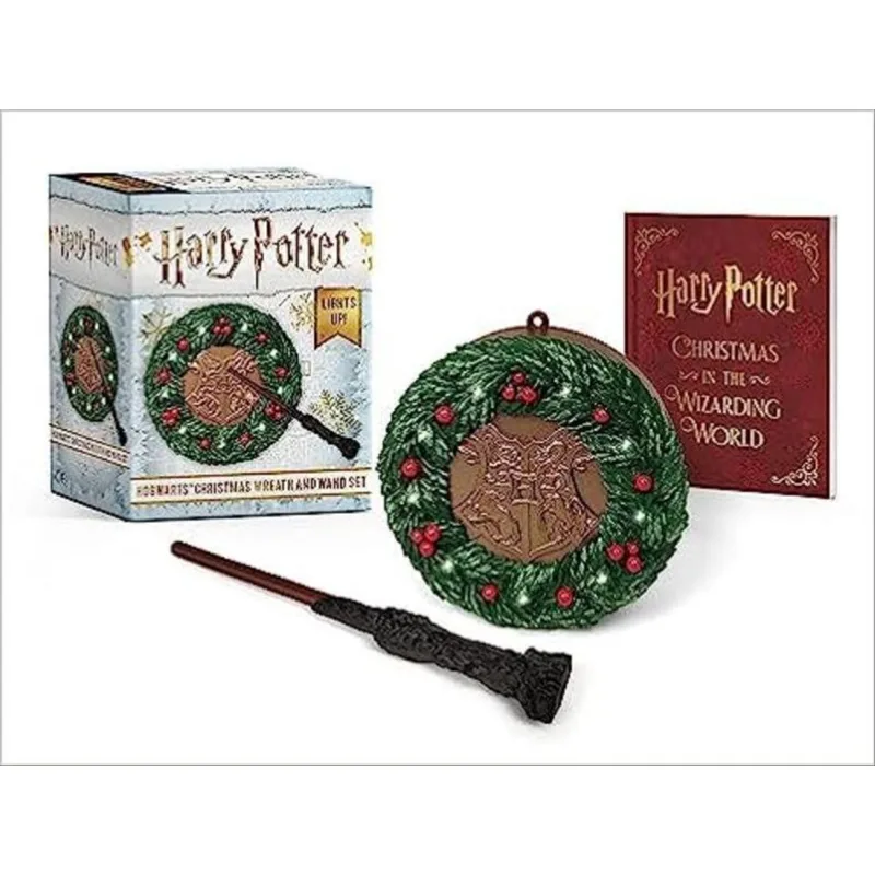 HARRY POTTER - HOGWARTS CHRISTMAS WREATH AND WAND SET - LIGHTS UP!