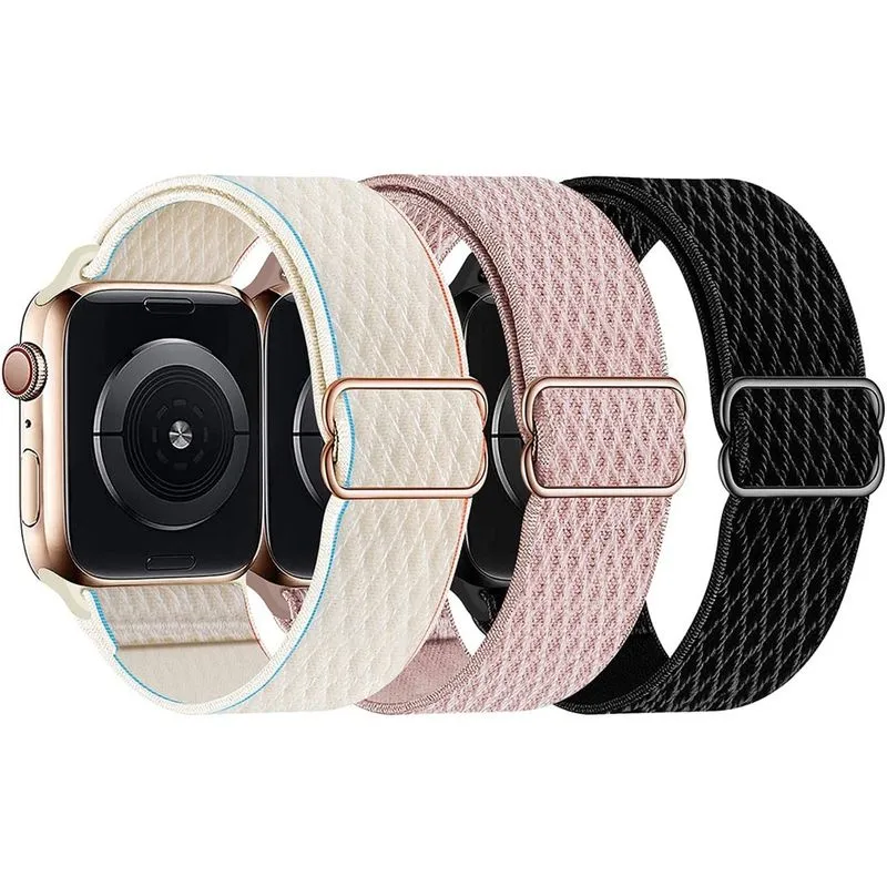 Pulseiras elásticas de nylon huoguo, solo, compatíveis com Apple Watch 41 mm 40 mm 38 mm, pulseira elástica esportiva trançada ajustável para mulheres e homens para iWatch Series 7 6 5 4 3 2 1 se (pre