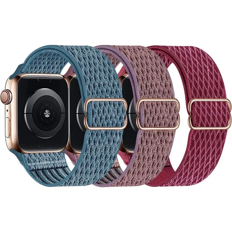 Pulseiras elásticas de nylon Huoguo, solo, compatíveis com Apple Watch, 45 mm, 44 mm, 42 mm, elástico esportivo trançado ajustável, feminino, masculino, para iWatch Series 7, 6, 5, 4, 3, 2, 1 se, paco