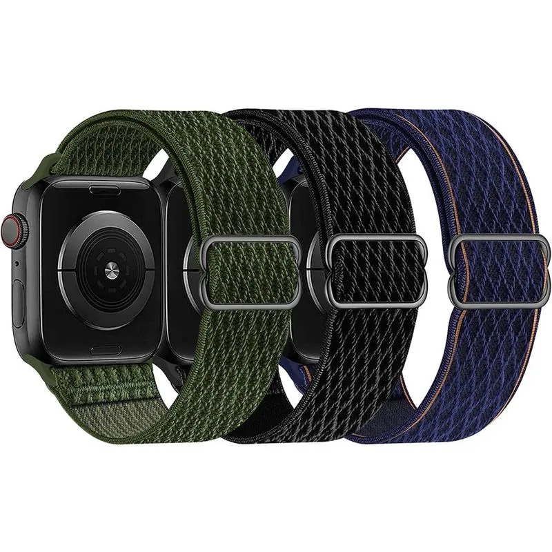 Pulseiras de nylon elástico Huoguo, com laço solo, compatível com Apple Watch 38 mm/40 mm/41 mm, elástico esportivo trançado ajustável, feminino, masculino, pulseira para iWatch Series 7/6/5/4/3/2/1 s