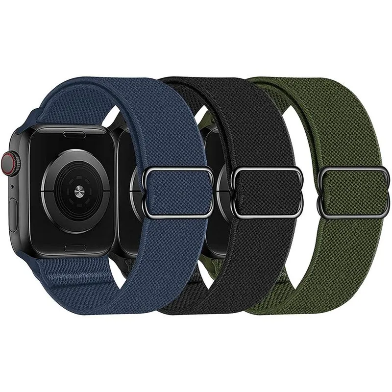 Pulseiras de nylon elástico Huoguo, com laço solo, compatível com Apple Watch 42 mm/44 mm/45 mm, elástico esportivo trançado ajustável, feminino, masculino, pulseira para iWatch Series 7/6/5/4/3/2/1 s