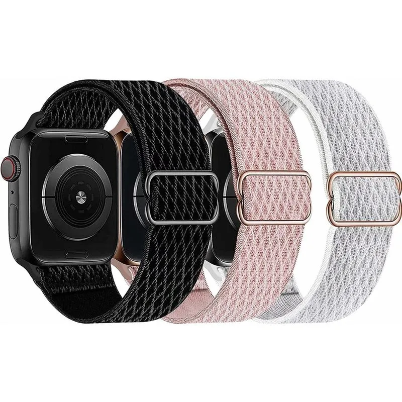 Pulseiras elásticas de nylon Huoguo, com laço solo, compatíveis com Apple Watch 41 mm 40 mm 38 mm, elásticos esportivos trançados ajustáveis, femininos e masculinos, para iWatch Series 7/6/5/4/3/2/1 s