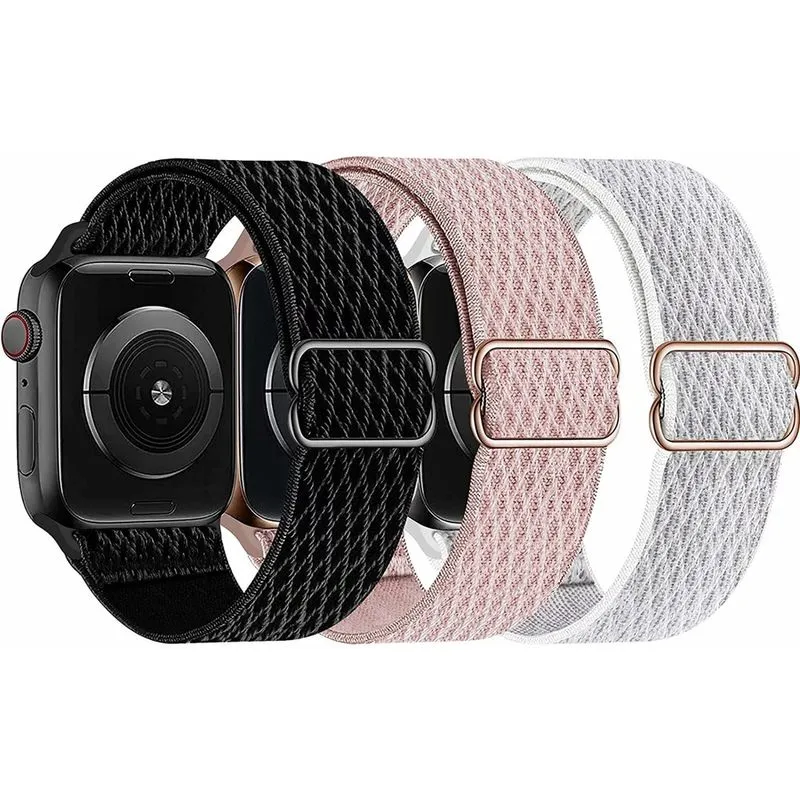 Pulseiras de nylon elástico Huoguo, com laço solo, compatível com Apple Watch 45 mm 44 mm 42 mm, elástico esportivo trançado ajustável, feminino e masculino, pulseira para iWatch Series 7/6/5/4/3/2/1
