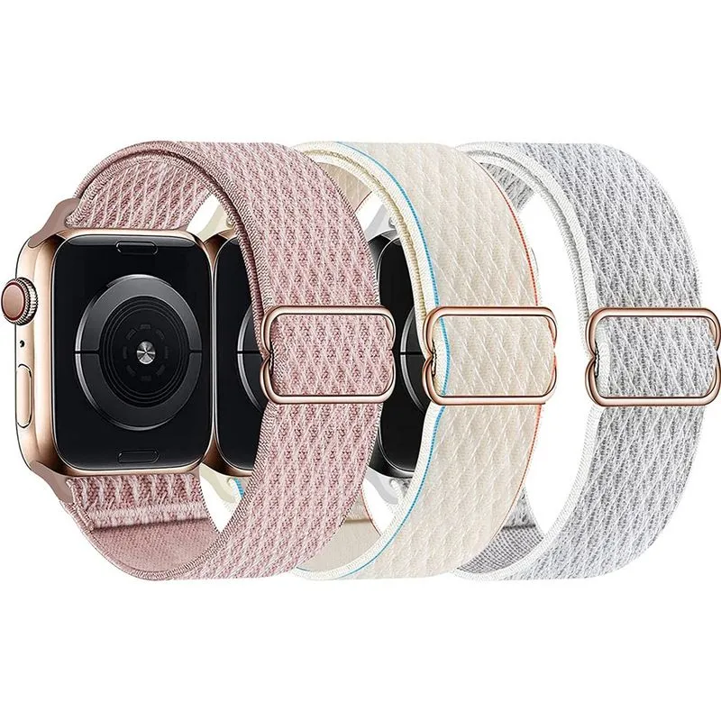 Pulseiras elásticas de nylon Huoguo, com laço solo, compatíveis com Apple Watch 42 mm/44 mm/45 mm, elástico esportivo trançado ajustável, feminino, masculino, pulseira para iWatch Series 7/6/5/4/3/2/1