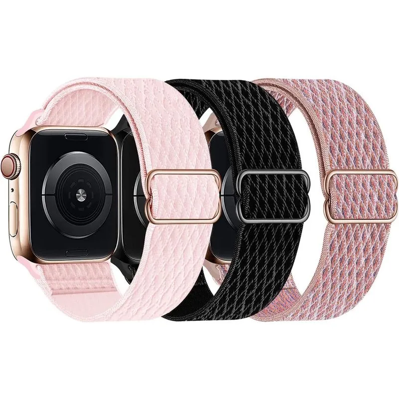 Pulseiras de nylon elástico Huoguo, com laço solo, compatível com Apple Watch 41 mm 40 mm 38 mm, elástico esportivo trançado ajustável, feminino e masculino, pulseira para iWatch Series 7 6 5 4 3 2 1