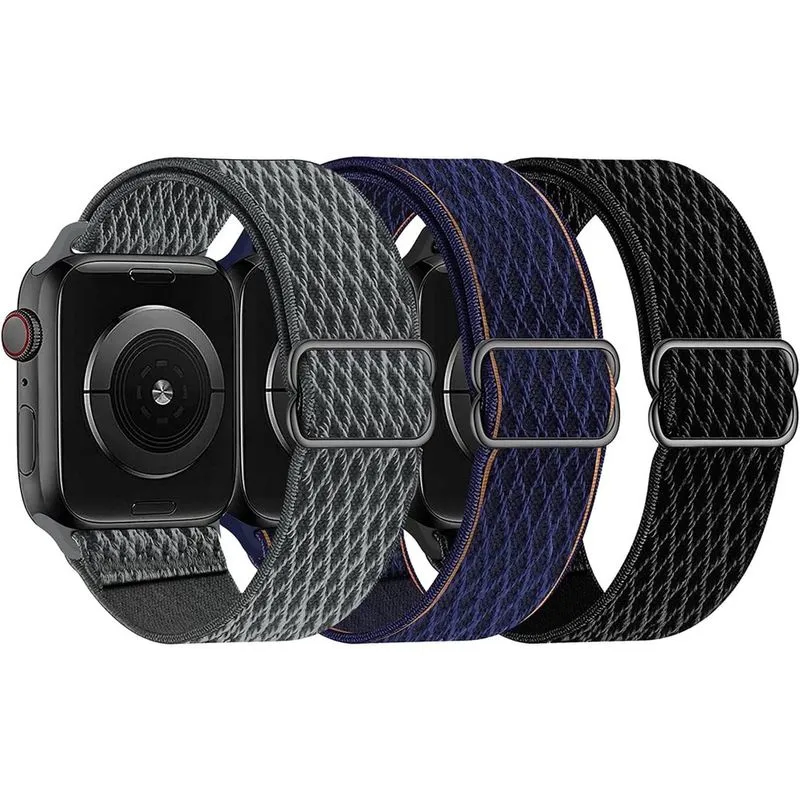 Pulseiras de nylon elástico Huoguo, com laço solo, compatível com Apple Watch 42 mm/44 mm/45 mm, elástico esportivo trançado ajustável, feminino, masculino, pulseira para iWatch Series 7/6/5/4/3/2/1 s