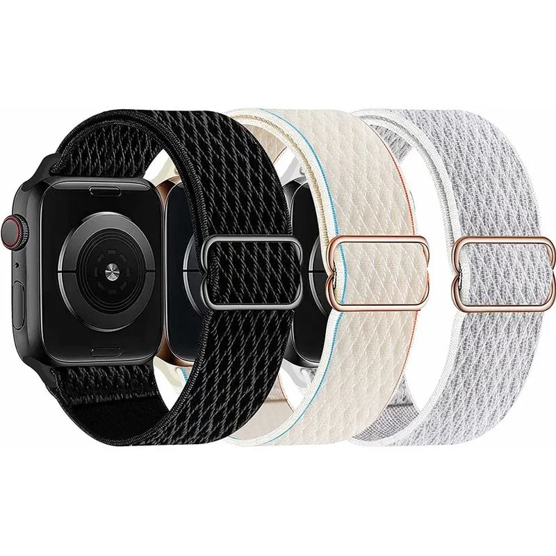 Pulseiras de nylon elástico Huoguo, com laço solo, compatível com Apple Watch 38 mm/40 mm/41 mm, elástico esportivo trançado ajustável, feminino, masculino, pulseira para iWatch Series 7/6/5/4/3/2/1 s