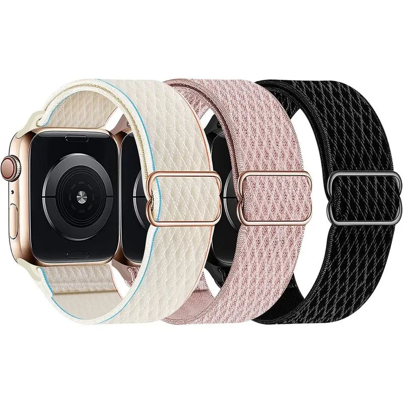 Pulseiras elásticas de nylon huoguo, solo, compatíveis com Apple Watch 41 mm 40 mm 38 mm, pulseira elástica esportiva trançada ajustável para mulheres e homens para iWatch Series 7 6 5 4 3 2 1 se (pre
