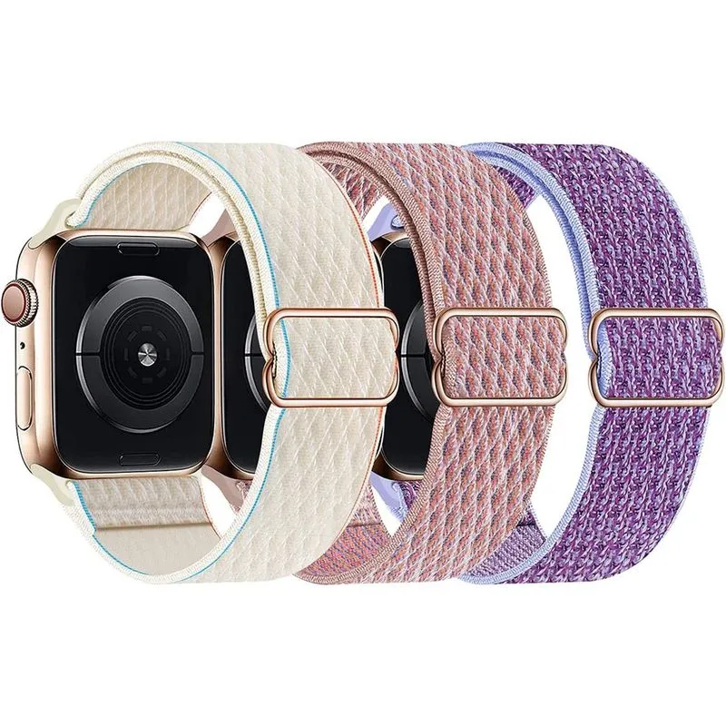 Pulseiras elásticas de nylon Huoguo, com laço solo, compatíveis com Apple Watch 42 mm/44 mm/45 mm, elástico esportivo trançado ajustável, feminino, masculino, pulseira para iWatch Series 7/6/5/4/3/2/1
