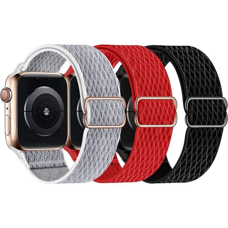 Pulseiras Huoguo elásticas de nylon solo, compatíveis com Apple Watch 41 mm 40 mm 38 mm, elásticos esportivos trançados ajustáveis para mulheres e homens para iWatch Series 7 6 5 4 3 2 1 se (preto, co
