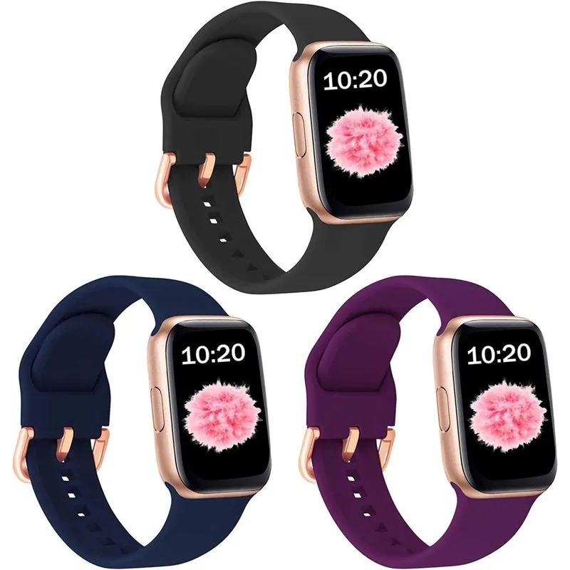 Pulseiras esportivas huoguo 3PCS compatíveis com Apple Watch 42 mm 44 mm 45 mm mulheres homens, substituição de pulseira de silicone para iWatch Series 7/6/SE/5/4/3/2/1 (42 mm/44 mm/45 mm-M/L, preto/a