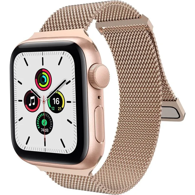 Pulseira magnética compatível com Apple Watch 42 mm 44 mm 45 mm, alça de malha de aço inoxidável com alça ajustável, pulseira de metal para iWatch Series se 7/6/5/4/3/2/1