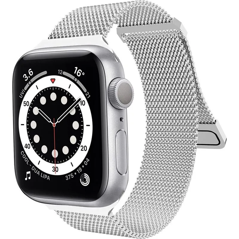 Pulseira magnética compatível com Apple Watch 42 mm 44 mm 45 mm, alça de malha de aço inoxidável com alça ajustável, pulseira de metal para iWatch Series se 7/6/5/4/3/2/1