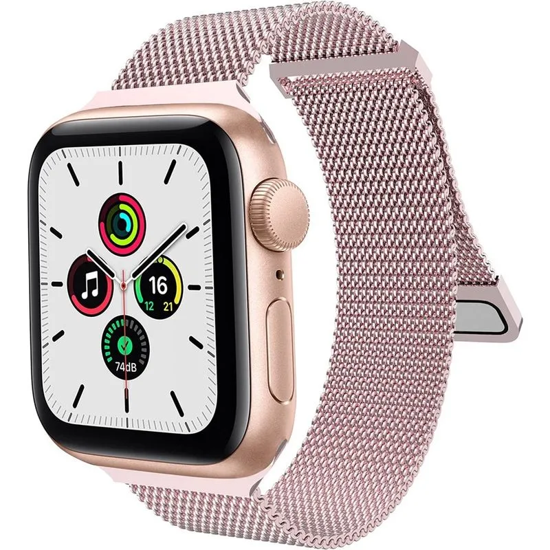 Pulseira magnética compatível com Apple Watch 42 mm 44 mm 45 mm, alça de malha de aço inoxidável com alça ajustável, pulseira de metal para iWatch Series se 7/6/5/4/3/2/1