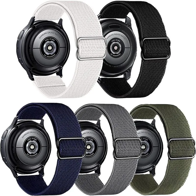 Pacote com 5 pulseiras de relógio de nylon elástico de 20 mm compatíveis com Samsung Galaxy Watch Active 2 44 mm 40 mm/ativo 40 mm/relógio 3 41 mm/relógio 42 mm/relógio Galaxy 4 44 mm 40 mm/relógio 4