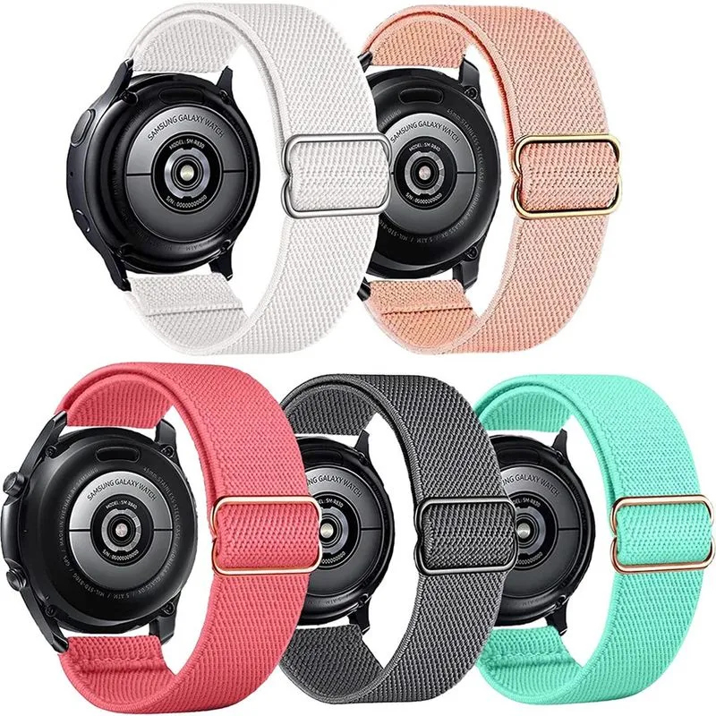 Pacote com 5 pulseiras de relógio de nylon elástico de 20 mm compatíveis com Samsung Galaxy Watch Active 2 44 mm 40 mm/Active 40 mm/Galaxy Watch 3 41 mm/Galaxy Watch 42 mm/Galaxy Watch 4 44 mm 40 mm/G