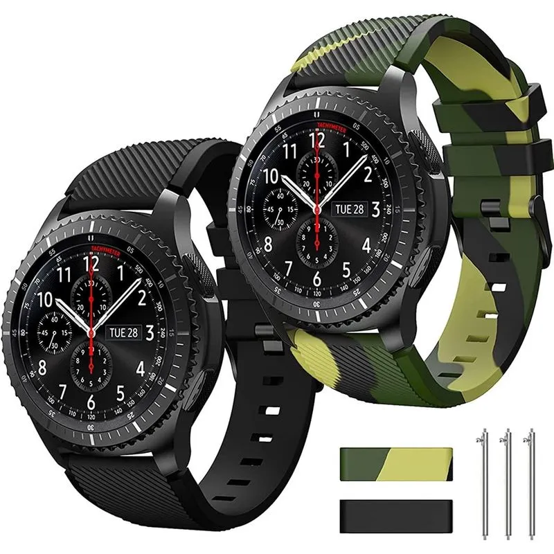 Pulseira de relógio de 22 mm compatível com Samsung Galaxy Watch 3 45 mm/Galaxy Watch 46 mm Bandas/Gear S3 Frontier/Classic, 22 mm Soft Silicone Smart Watch Band Pulseira casual para mulheres e homens