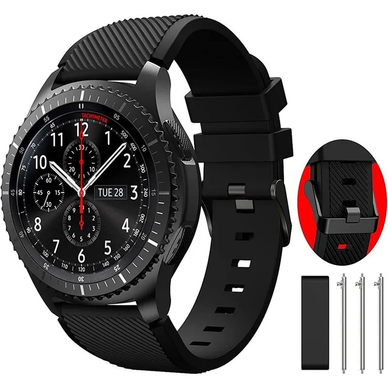Pulseira de relógio de 22 mm compatível com Samsung Galaxy Watch 3 45 mm/Galaxy Watch 46 mm Bandas/Gear S3 Frontier/Classic, 22 mm Soft Silicone Smart Watch Band Pulseira casual para mulheres e homens