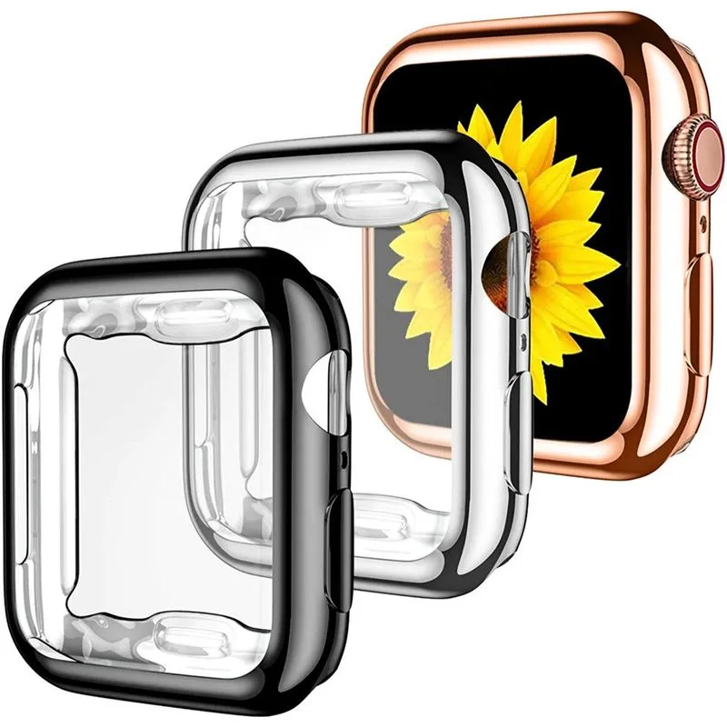Pacote com 3 caixas compatíveis com Apple Watch 42 mm, capa protetora de tela HD ultrafina compatível com iWatch Series 3/2/1 capa amortecedora 42 mm preta/prata/ouro rosa
