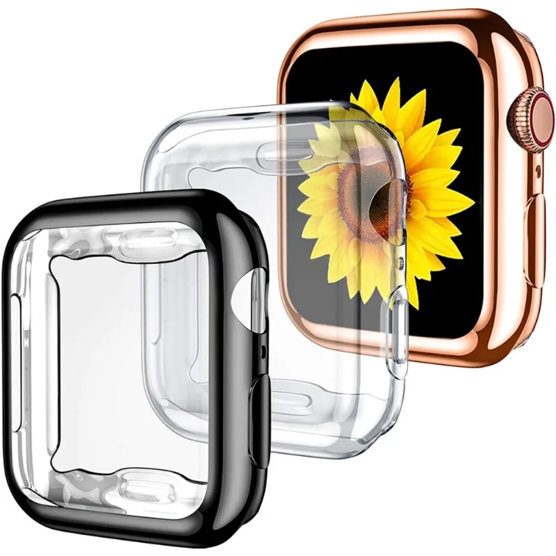 Compatível com Apple Watch Case 40 mm Series 5 Series 4, capa protetora de tpu ultrafina para iWatch Series 4 40 mm, 3 unidades preto/transparente/rosa dourado