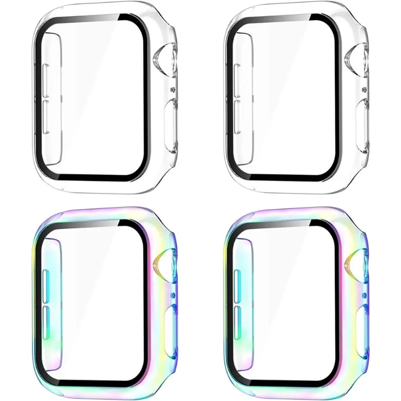 Protetor de tela compatível com Apple Watch Case 44mm Series 4, capa protetora de policarbonato rígido de cobertura total para iWatch se Series 6/5/4 44mm mulheres homens 4 pacotes transparente/claro/