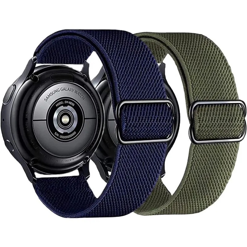 Pacote com 2 pulseiras de nylon compatíveis com Samsung Galaxy Watch Active 2 20 mm pulseira esportiva elástica respirável (verde exército + azul) universal