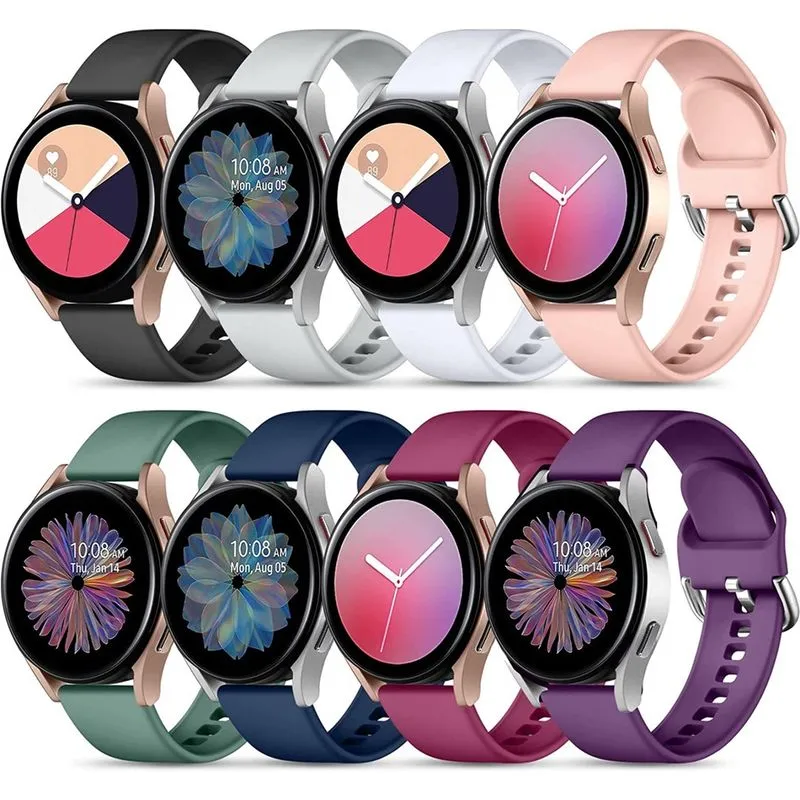 Pacote com 8 pulseiras compatíveis com Samsung Active 2 relógios/Galaxy Watch 4 pulseiras 40 mm 44 mm/Watch 4 Classic, Galaxy Watch 3 41 mm/Galaxy Watch 42 mm, 20 mm pulseira de silicone macio para mu