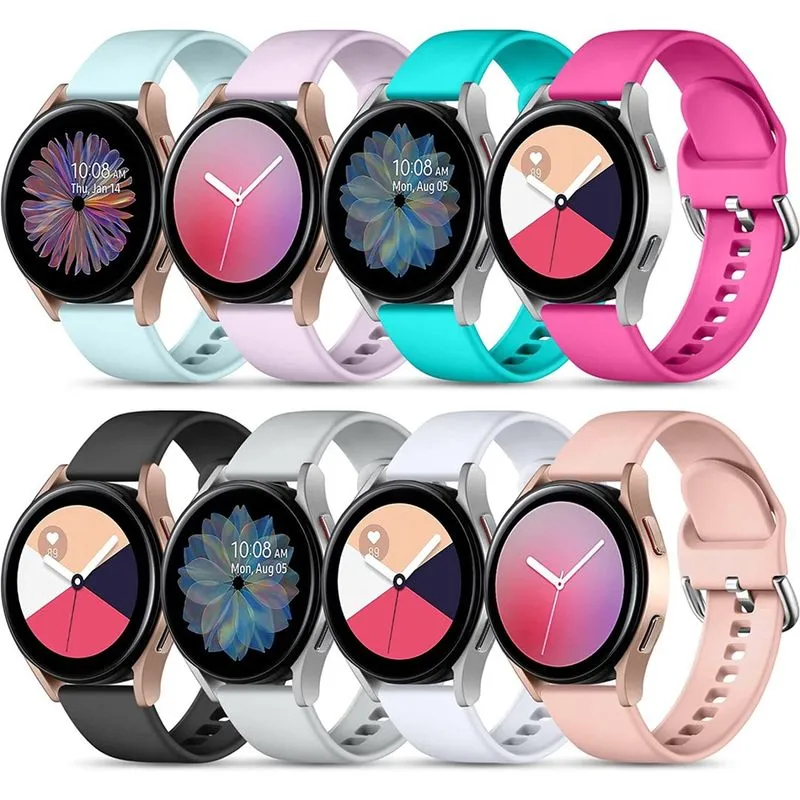 Pacote com 8 Compatível com Samsung Galaxy Watch 4 bandas/Active 2 pulseiras de relógio 40 mm 44 mm/ativo, relógio 4 clássico 46 mm 42 mm/relógio 3 41 mm/relógio 42 mm, pulseira de silicone bonito 20