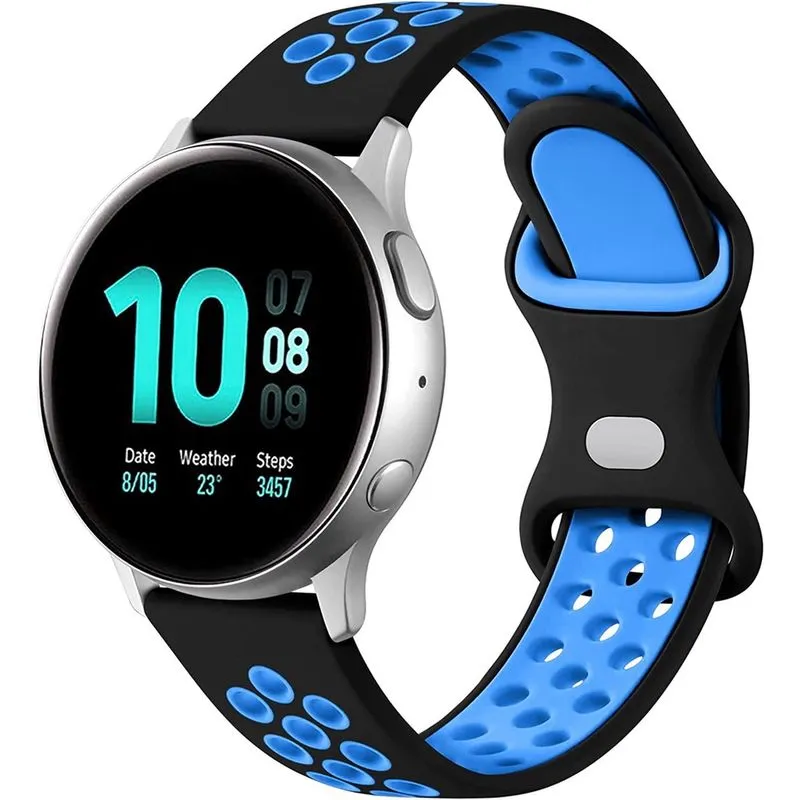 Compatível com Samsung Galaxy Watch 4 Band 40 mm 44 mm, 20 mm Pulseira de silicone respirável para Galaxy Active 2/Watch 3 41mm/Galaxy Watch 42 mm/Gear S2 Classic/Gear Sport Women Men, preto/azul pequ