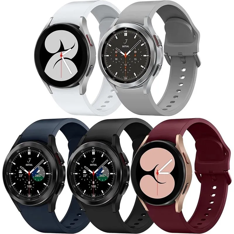 5 pacotes de pulseiras compatíveis com Samsung Galaxy Watch 4 40 mm 44 mm/Galaxy Watch 4 Classic 46 mm 42 mm, 20 mm pulseiras de silicone ajustáveis para mulheres homem preto/cinza/branco/vinho vermel