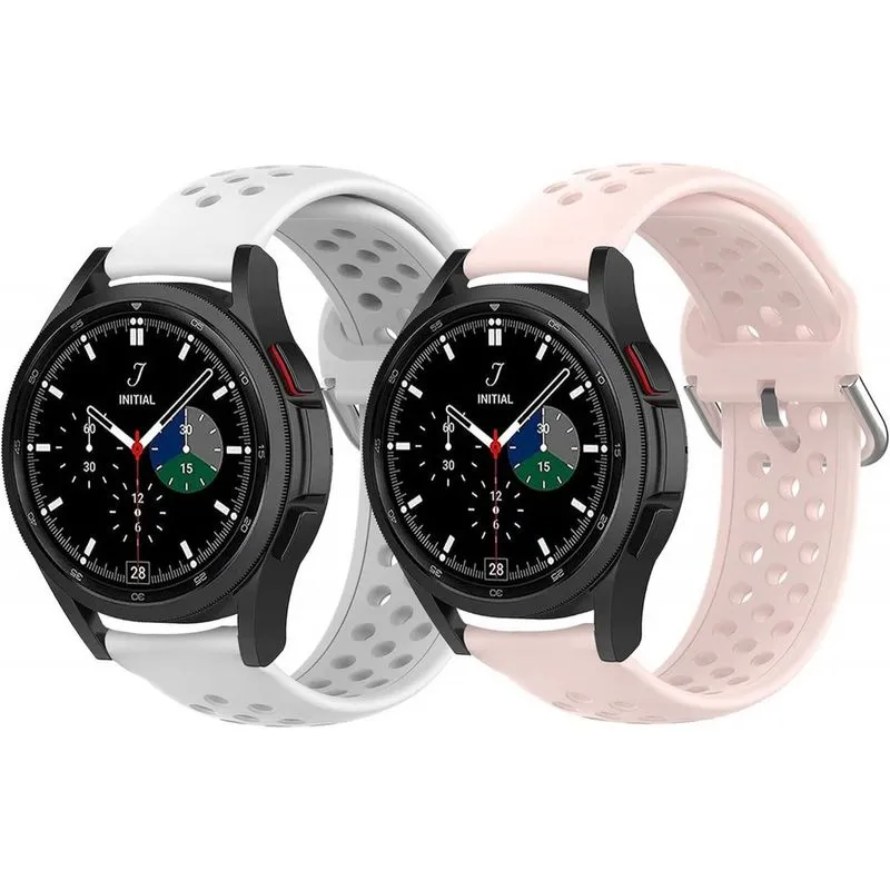 Pulseiras esportivas compatíveis com Samsung Galaxy Watch 4/Active 2 40 mm 44 mm/Galaxy Active 40 mm/Galaxy Watch 3 41 mm pulseiras, (branco + rosa, 20 mm)