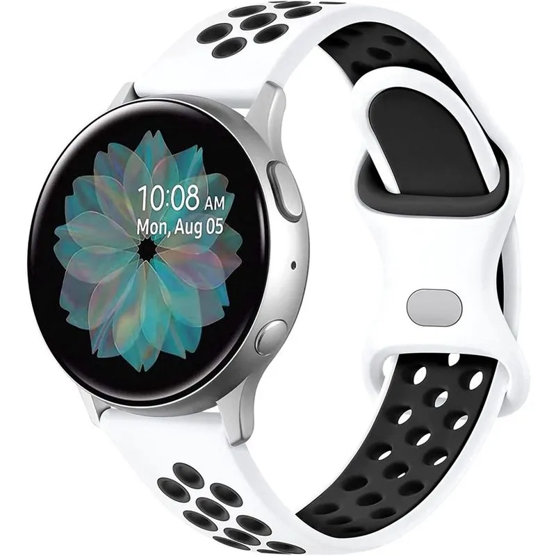 Compatível com pulseira de relógio Samsung Active 2 40 mm 44 mm, 20 mm pulseira de silicone para relógio Galaxy 4 40 mm 44 mm/relógio Active 2/relógio Galaxy 3 41 mm/relógio Galaxy 42 mm feminino masc