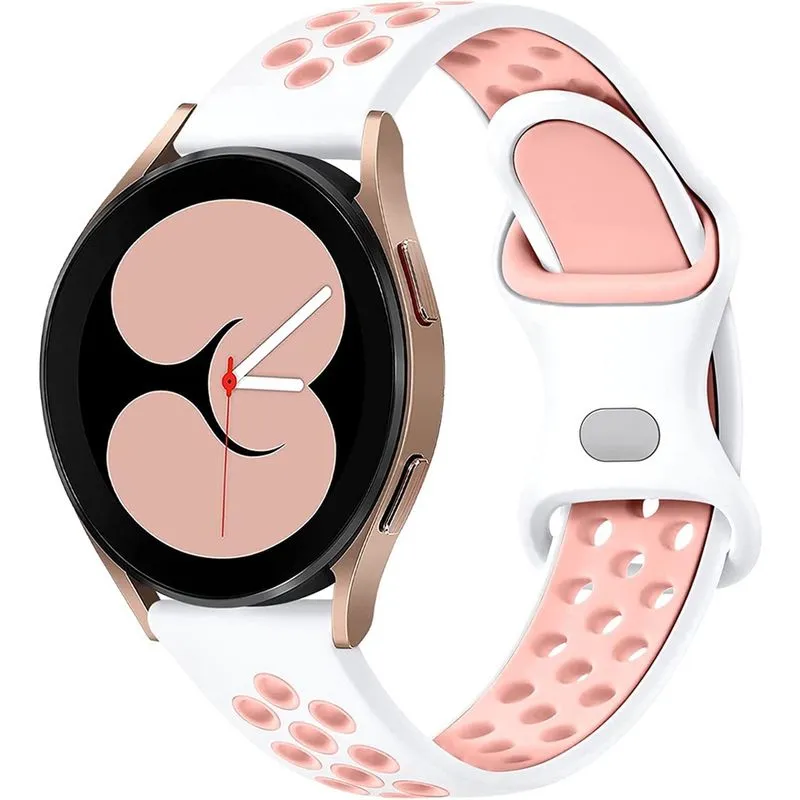 Compatível com Samsung Galaxy Watch 4 Band 40 mm 44 mm, 20 mm Pulseira de silicone respirável para Galaxy Active 2/Watch 3 41mm/Galaxy Watch 42 mm/Gear S2 Classic/Gear Sport Feminino Masculino, Branco