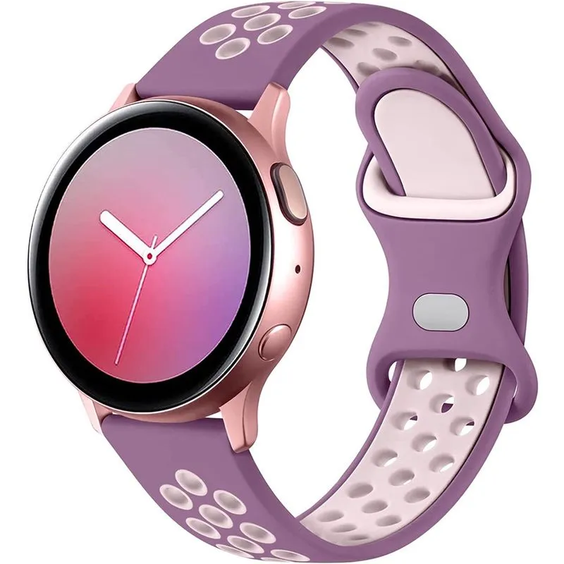 Compatível com Samsung Galaxy Watch 4 Band 40 mm 44 mm, 20 mm Pulseira de silicone respirável para Galaxy Active 2/Watch 3 41mm/Galaxy Watch 42 mm/Gear S2 Classic/Gear Sport Feminino Masculino, Violet