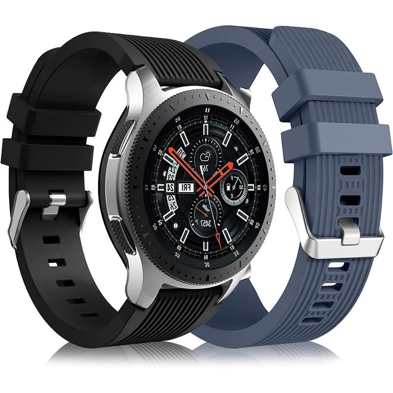 Pacote com 2 Pulseira compatível com Samsung Galaxy Watch 3 45 mm/Galaxy Watch 46 mm Bandas/Gear S3 Frontier, pulseira de relógio inteligente de 22 mm, silicone, pulseiras casuais, acessórios para mul