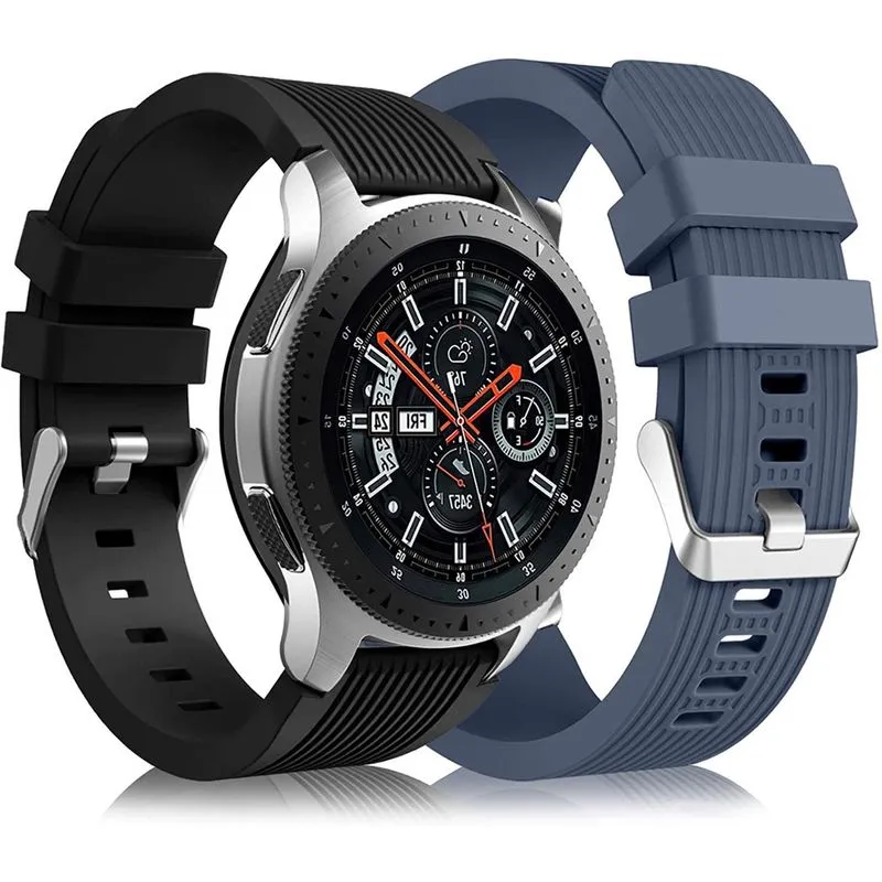 Pacote com 2 Pulseira compatível com Samsung Galaxy Watch 3 45 mm/Galaxy Watch 46 mm Bandas/Gear S3 Frontier, pulseira de relógio inteligente de 22 mm, silicone, pulseiras casuais, acessórios para mul