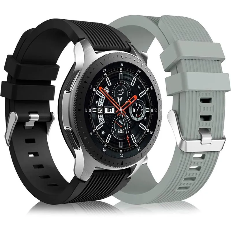 Pacote com 2 Pulseira compatível com Samsung Galaxy Watch 3 45 mm/Galaxy Watch 46 mm Bandas/Gear S3 Frontier, pulseira de relógio inteligente de 22 mm, silicone, pulseiras casuais, acessórios para mul