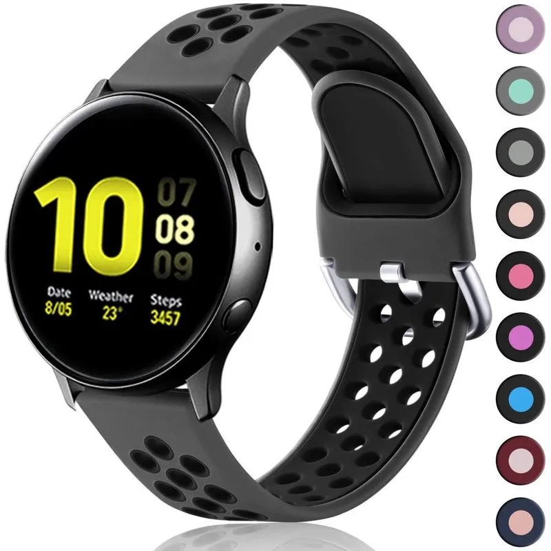 Compatível com pulseiras de relógio Samsung Galaxy Active 2 44 mm 40 mm, pulseira Galaxy Watch 4, pulseiras de relógio ativas, pulseira de silicone macio respirável de 20 mm para relógio 3 41 mm/relóg