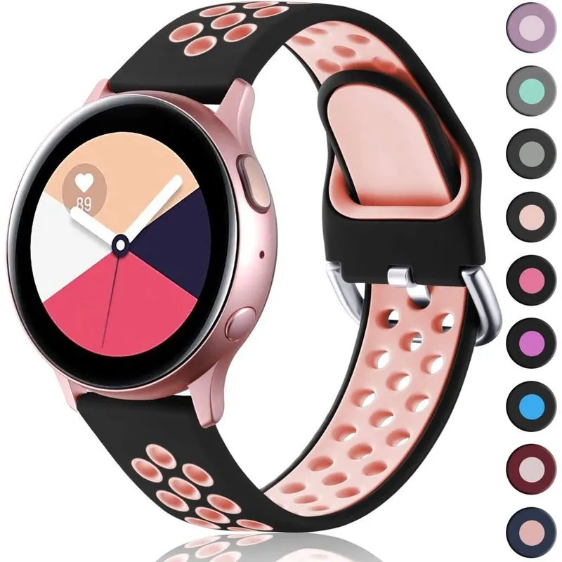 Pulseira compatível com Samsung Galaxy Watch 4, pulseira de relógio Active 2 40 mm 44 mm/Active/Galaxy Watch 42 mm, Galaxy Watch 3 pulseiras 41 mm, 20 mm pulseira esportiva de silicone macio para mulh