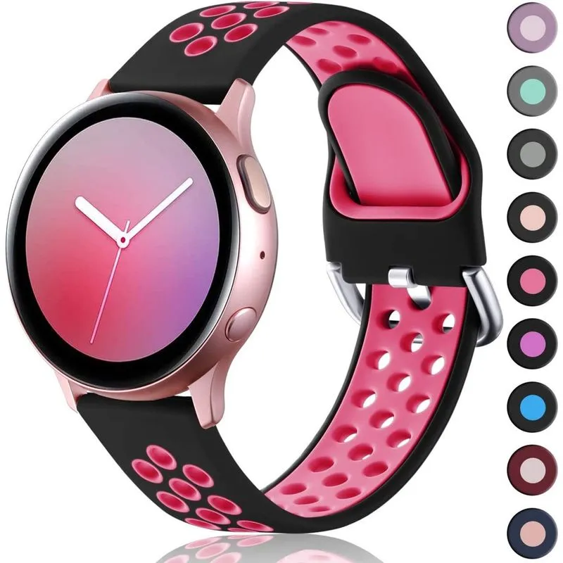 Compatível com pulseira Galaxy Watch 4/Classic 42 mm 46 mm/Samsung Active 2 pulseiras de relógio 40 mm 44 mm, 20 mm pulseiras de relógio pulseira de silicone esportiva para Active 40 mm/Galaxy Watch 4