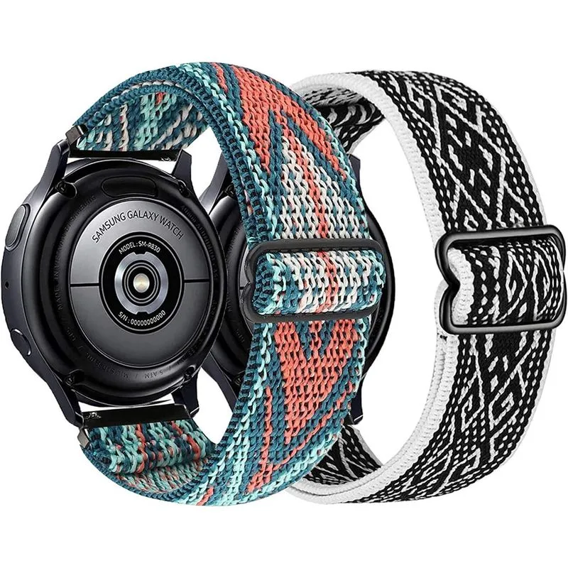 Bandas elásticas para Galaxy Watch 3 41 mm/Galaxy Watch 42 mm/Galaxy Watch Active 2 pulseiras 40 mm 44 mm, 20 mm, nylon elástico macio respirável alça feminina para Samsung Galaxy Watch 42 mm/Active 2